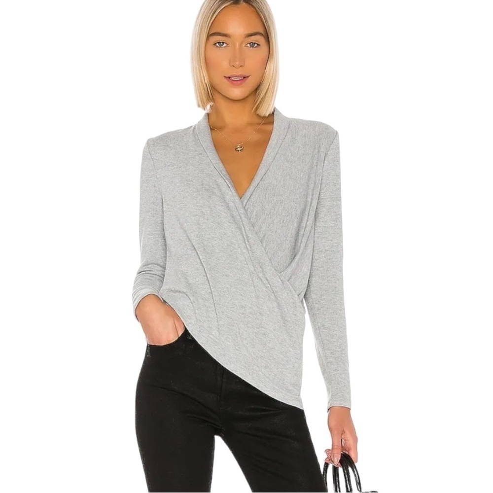 1. STATE Cross Front Cozy Knit Top in Silver Heather